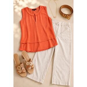 Kobi Halperin 100% Silk Apricot Blouse Size S Designer Sleeveless Layered Top